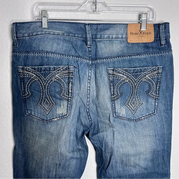 Marc Ecko Jeans Mens 36x32 Blue Bootcut Embroidered Pockets Denim Cut & Sew CL - Picture 4 of 9